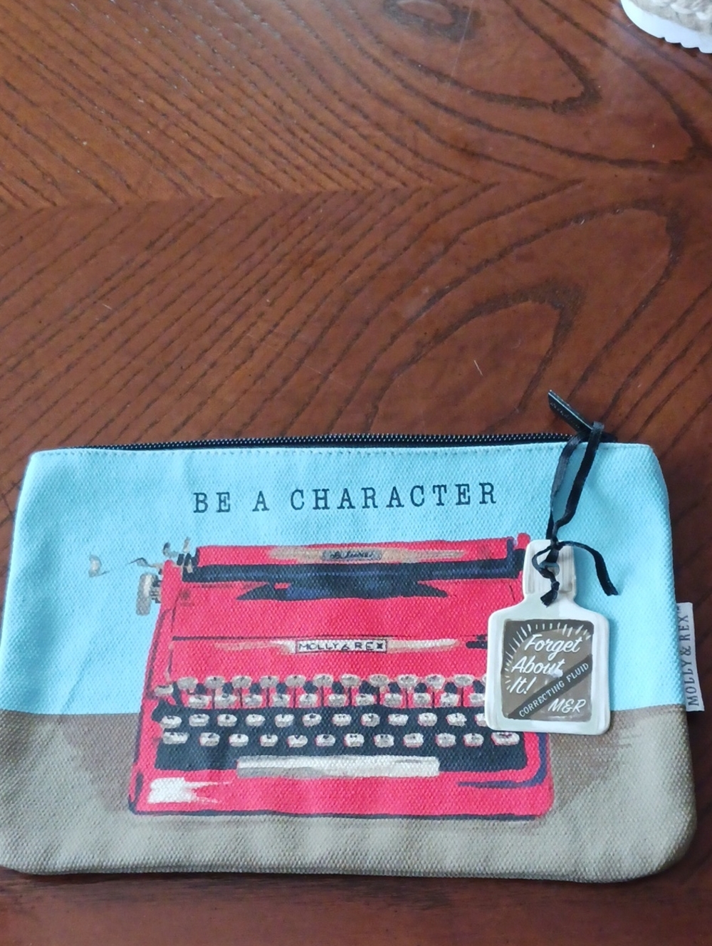 'Forget About It!' Zipper Tag Charm in Light Blue and Tan